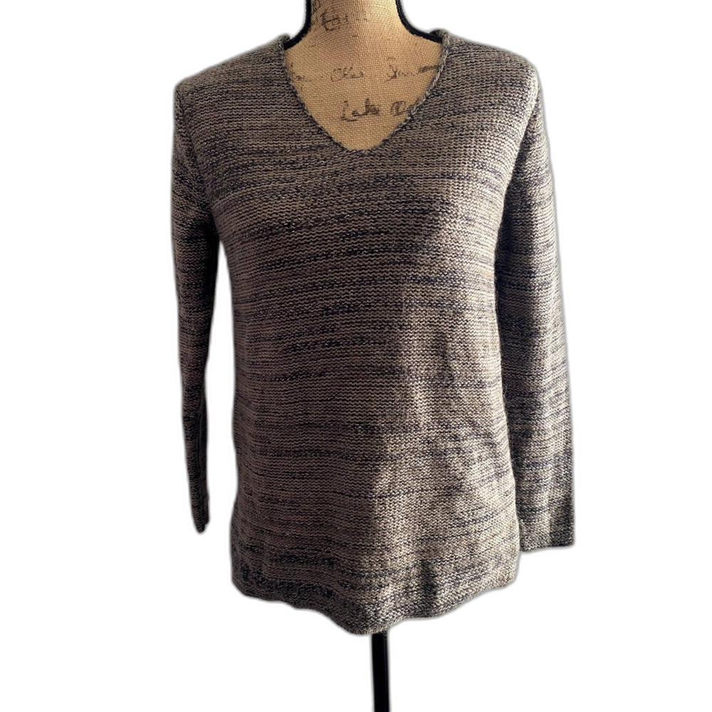 GAP Women's V-Neck Sweater Lurex Knit Metallic Fleck Taupe Gray‎ Size Medium